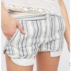 New Free People Night Moves Striped Shorts $78 Size 10 Blue Relaxed Fit Cotton